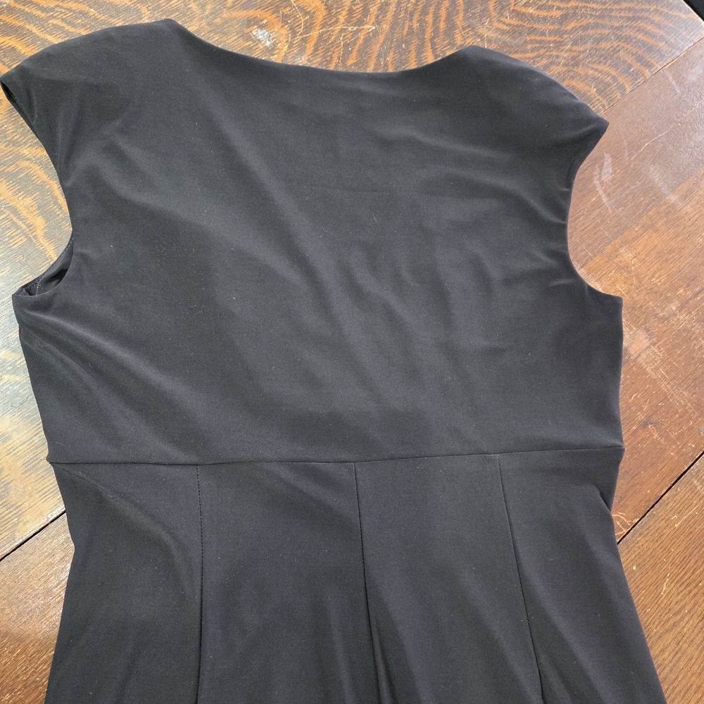 Lauren Ralph Lauren Black Sleeveless Ruched Faux-Wrap Midi Dress - Size 10 - Picture 5 of 12